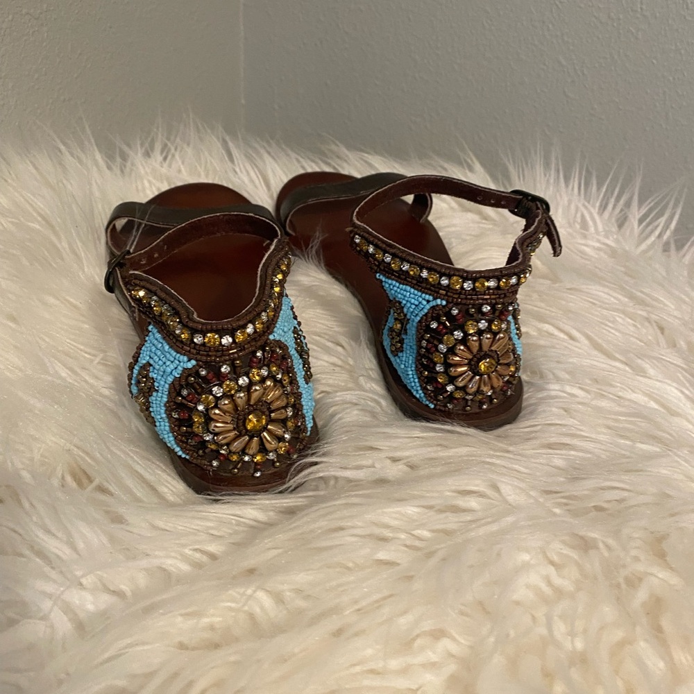 Roper Embellished Sandals in Brown and Blue